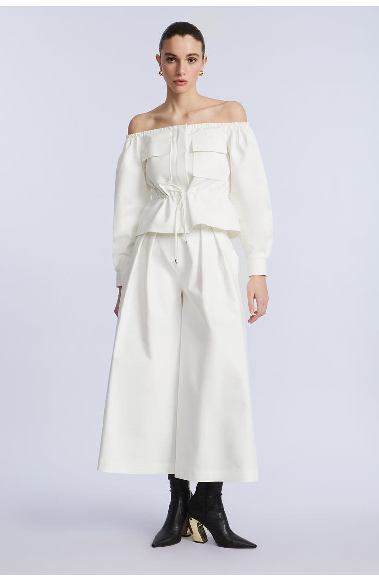 BCBGMAXAZRIA Off shoulder drawstring top, Main, color, Jasmine