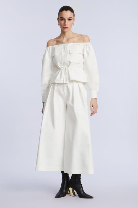 Off shoulder drawstring top