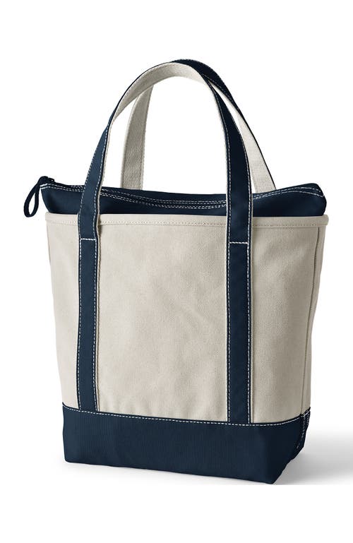Lands' End Zip Top Canvas Tote Bag In Natural/radiant Navy