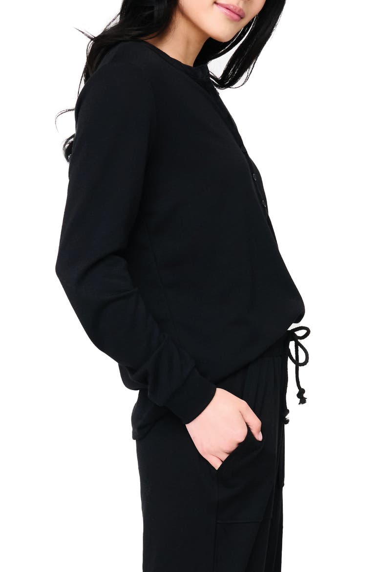 Serene Mornings Henley Top, Alternate, color, BLACK