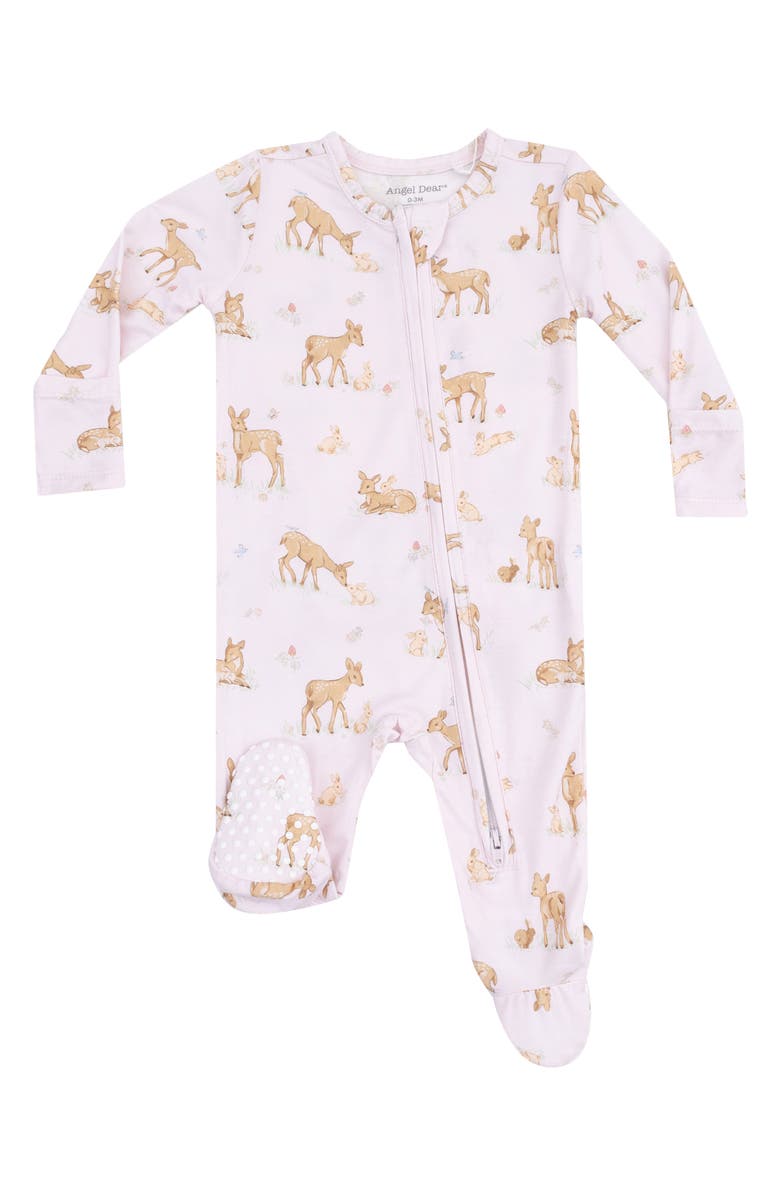 Angel Dear Little Fawn Zip Footie, Main, color, Light Pink/ Pink