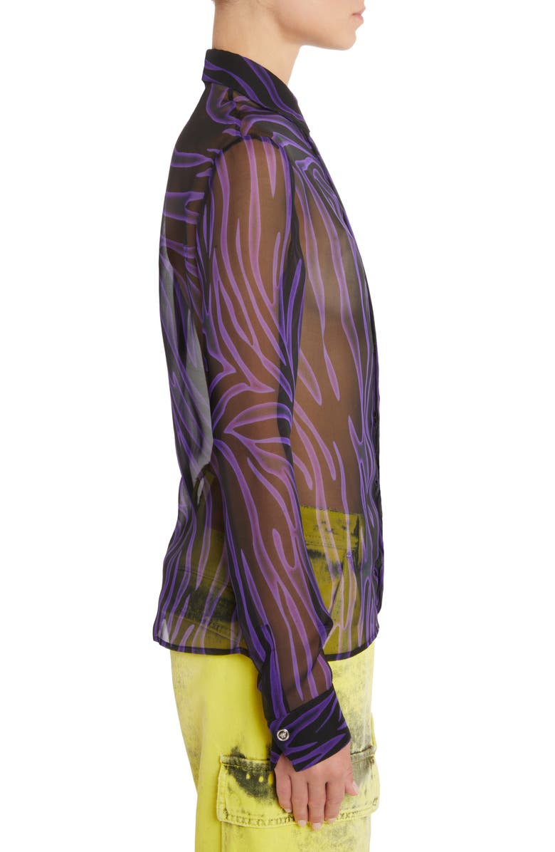 Versace Sheer Zebra Stripe Silk Chiffon Button-Up Shirt, Alternate, color,