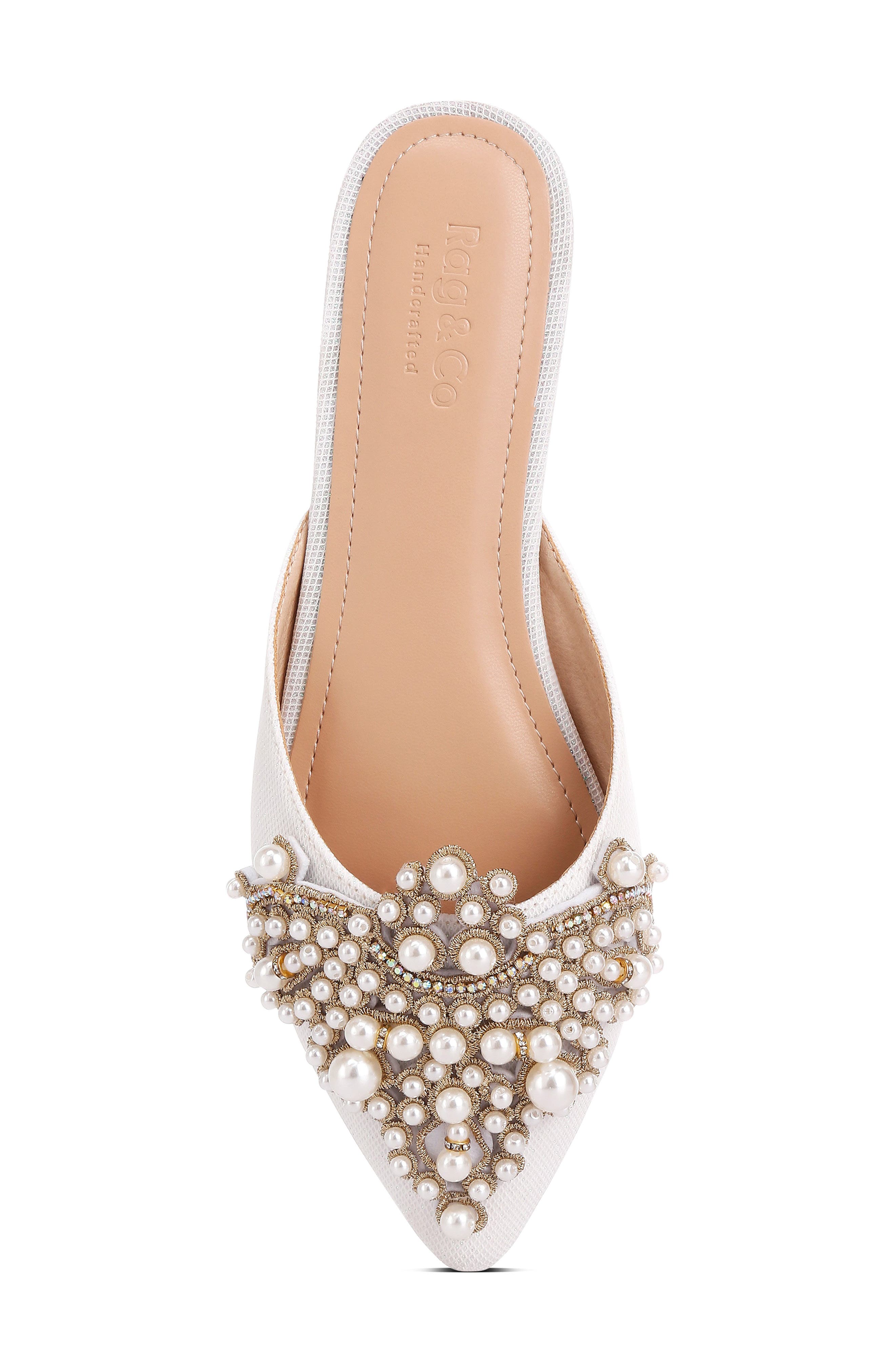 Astre Embellished Pointed Toe Mule, Alternate, color, WHITE