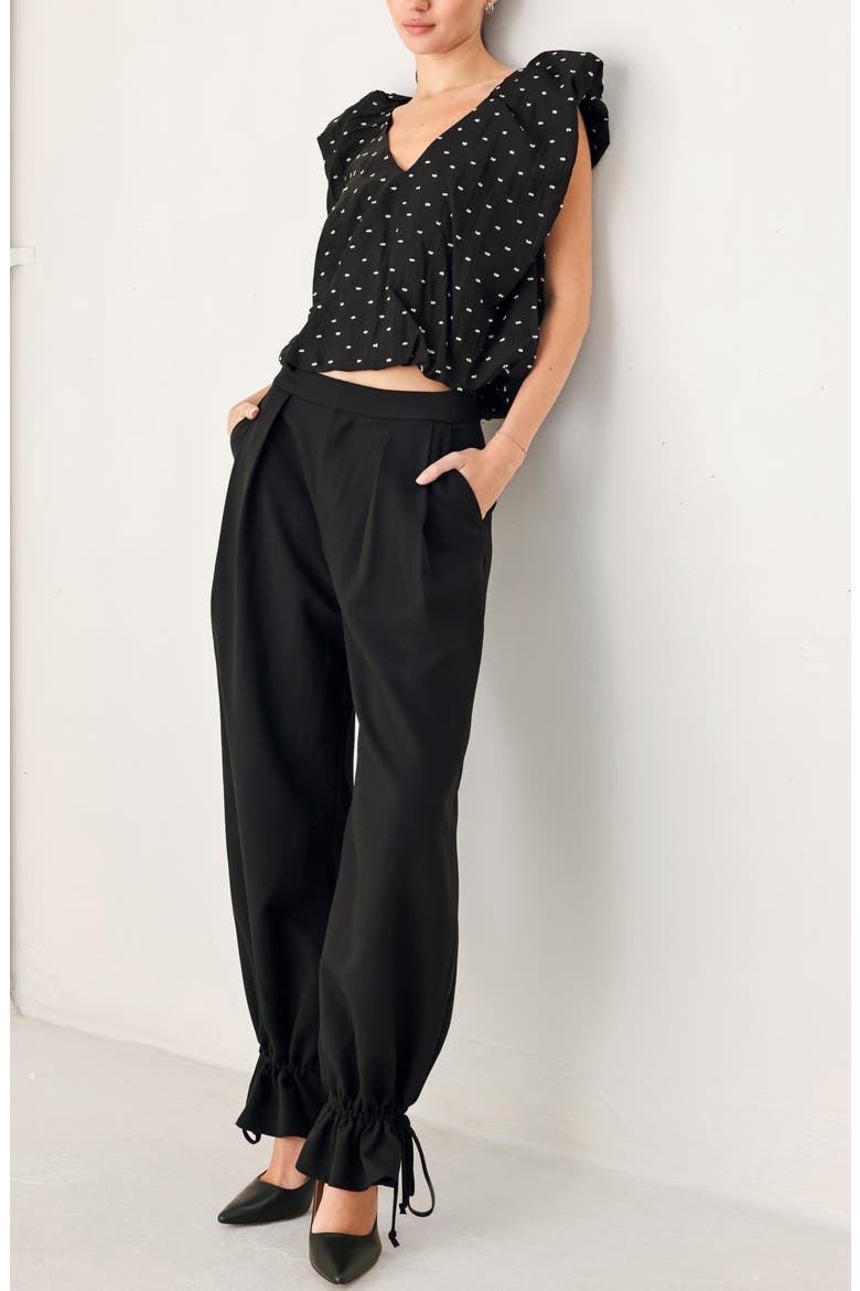Textured Ruffle Shoulder Tencel Top, Alternate, color, BLACK