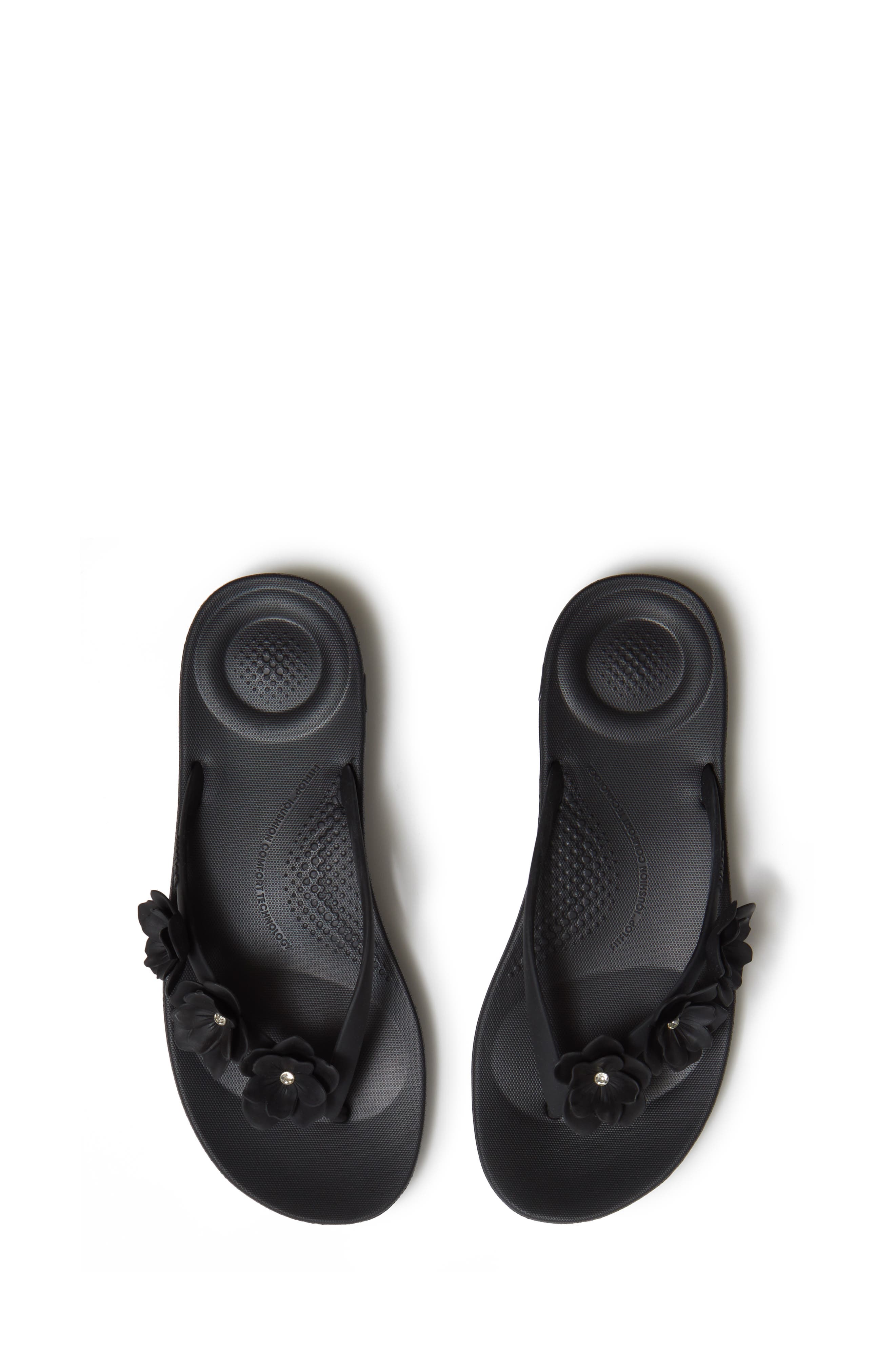 FitFlop iQushion Flower Flip Flop, Alternate, color, Black