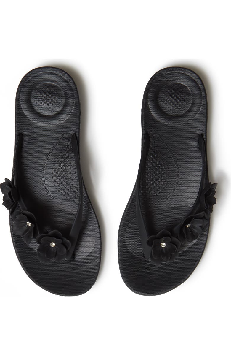 FitFlop iQushion Flower Flip Flop, Alternate, color, Black