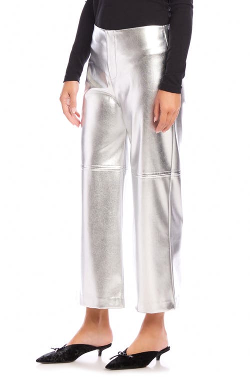 Shop Fifteen Twenty Crop Wide Leg Metallic Faux Leather Pants In Metallic Silver