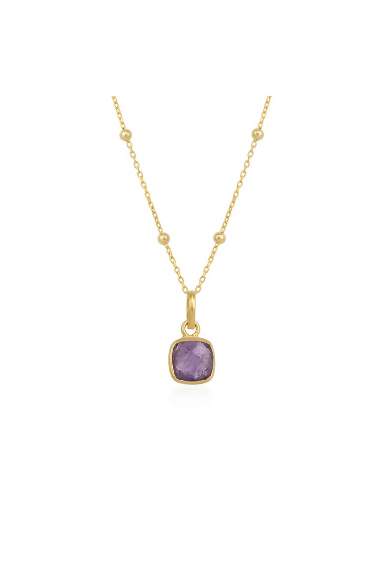 Amethyst Natural Square Pendant Necklace With Beaded Chain in Sterling Silver, Main, color, Gold