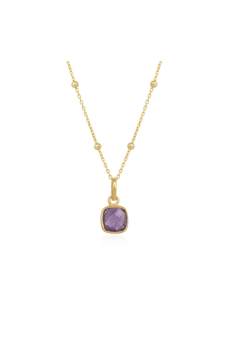 Spero London Amethyst Natural Square Pendant Necklace With Beaded Chain in Sterling Silver, Main, color, Gold