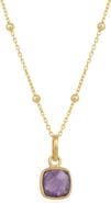 Spero London Amethyst Natural Square Pendant Necklace With Beaded Chain in Sterling Silver