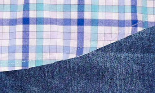 Joe's Check Short Sleeve Button-up Shirt & Denim Shorts Set In Aqua