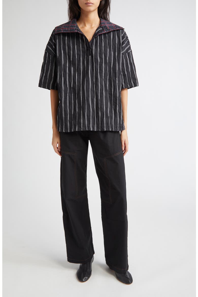 Contrast Seam Pleated Dress Pants, Alternate, color, BLACK
