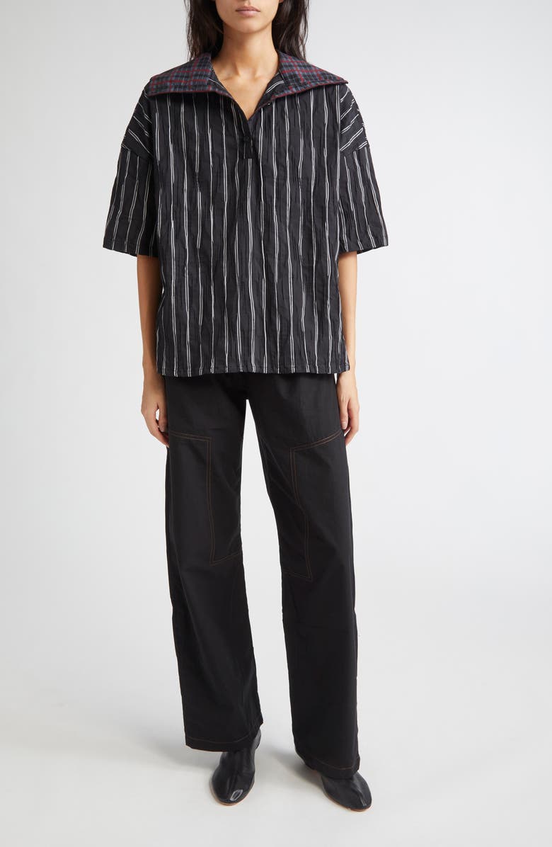 KÚR Contrast Seam Pleated Dress Pants, Alternate, color, Black