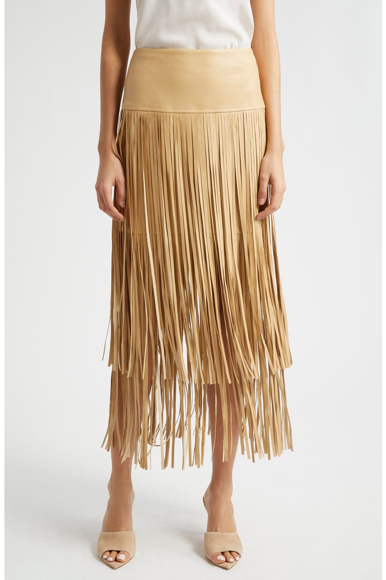 Karolina Fringe Tiered Midi Skirt, Main, color, CROISSANT