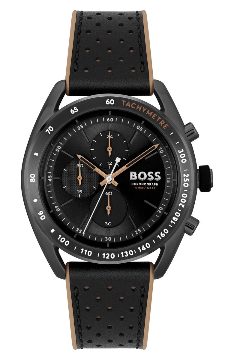 BOSS Center Court Chronograph Leather Strap Watch, 44mm, Main, color, 