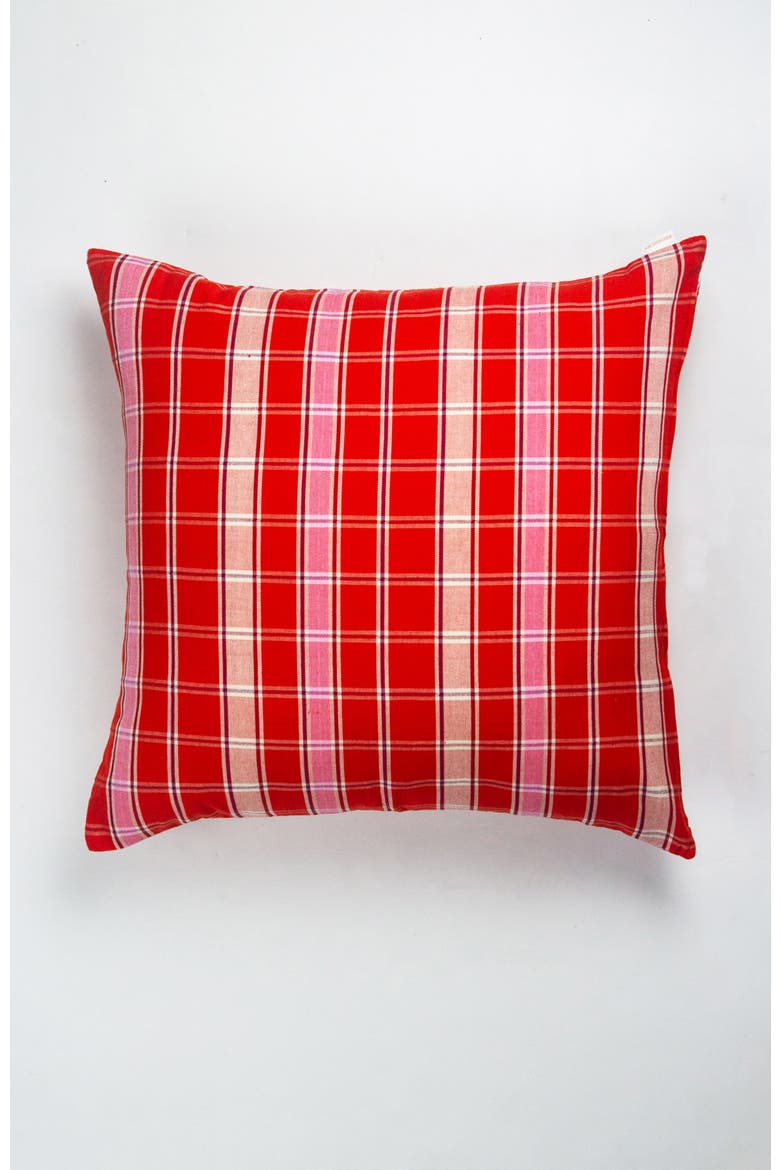 Handwoven Holly Cotton Throw Pillow, Main, color, Red