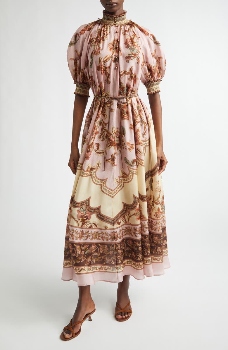 Zimmermann Aster Print Billow Silk Maxi Dress, Main, color, Mauve Jacobean