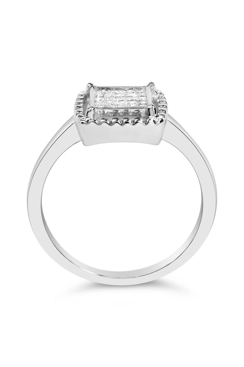 Silver 1/5 Cttw Invisible Set Princess Cut Diamond Promise Ring with Beaded Halo, Alternate, color, White