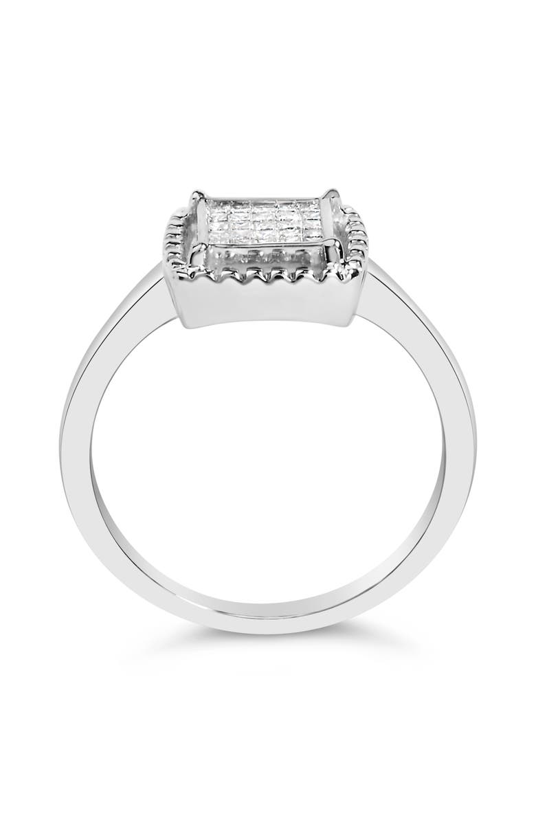 Haus of Brilliance Silver 1/5 Cttw Invisible Set Princess Cut Diamond Promise Ring with Beaded Halo, Alternate, color, White