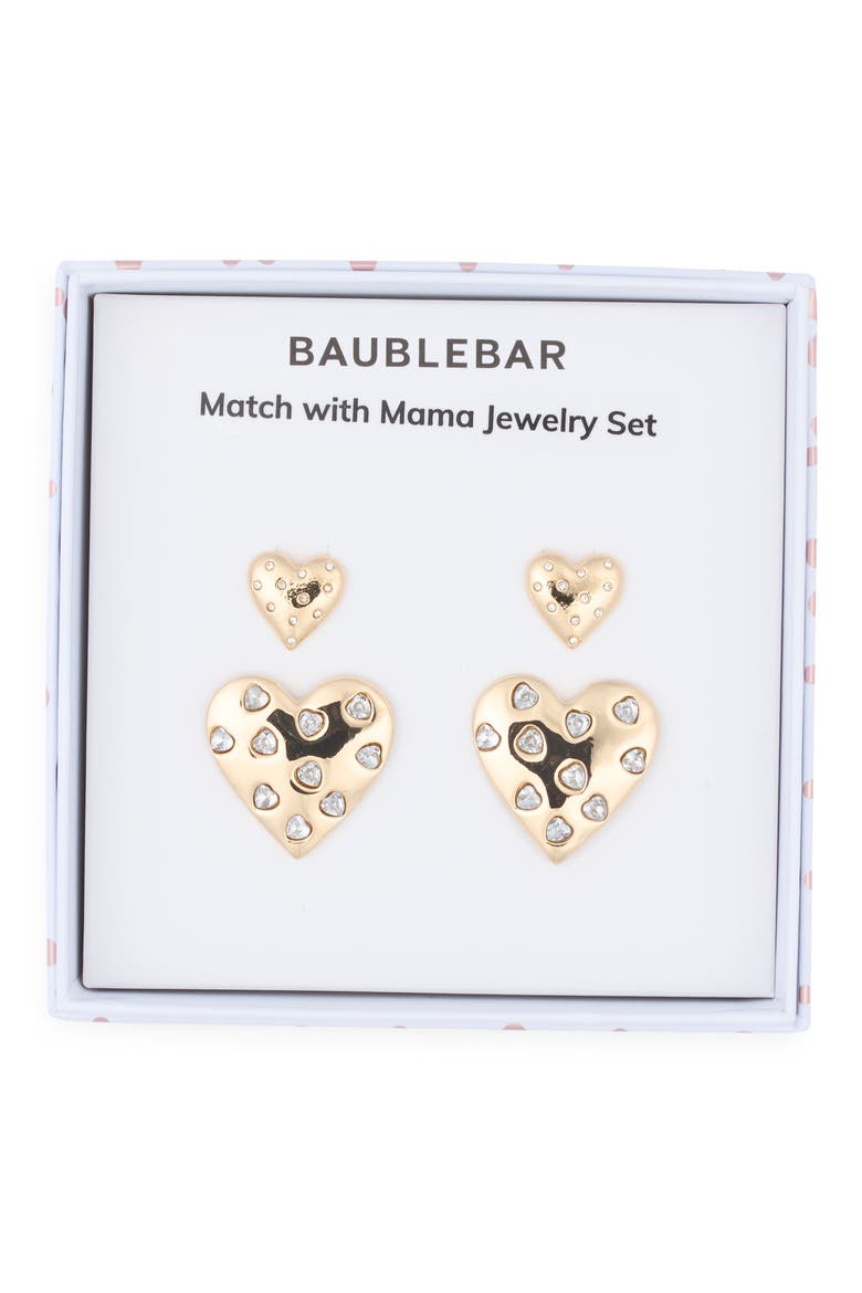 Set of 2 Match with Mama Heart Stud Earrings, Main, color, GOLD