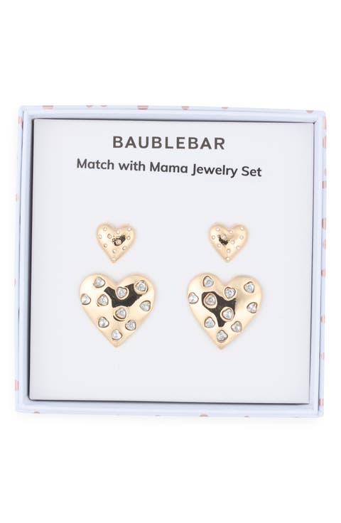 Set of 2 Match with Mama Heart Stud Earrings