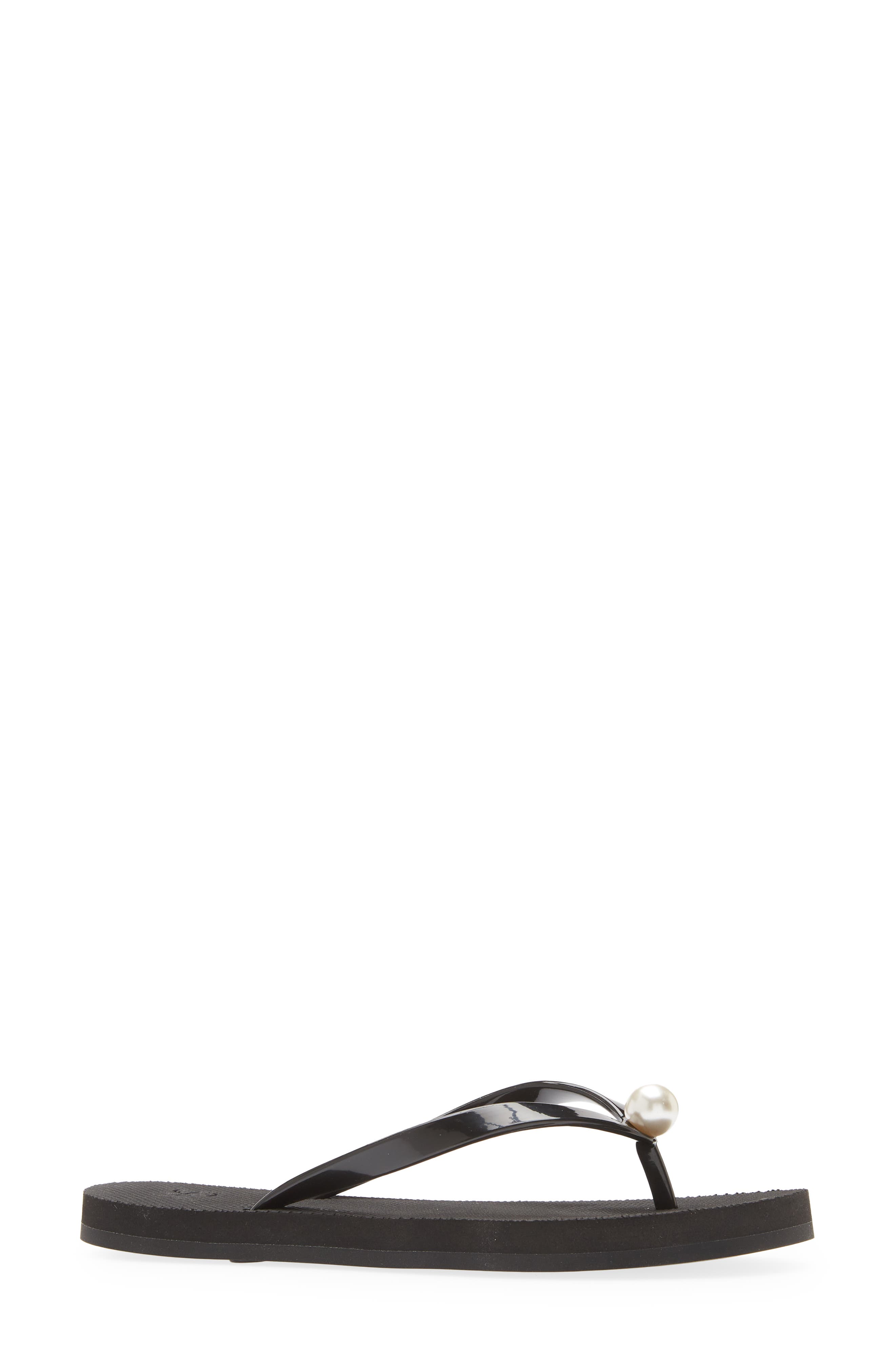 Imitation Pearl Flip Flop, Alternate, color, BLACK
