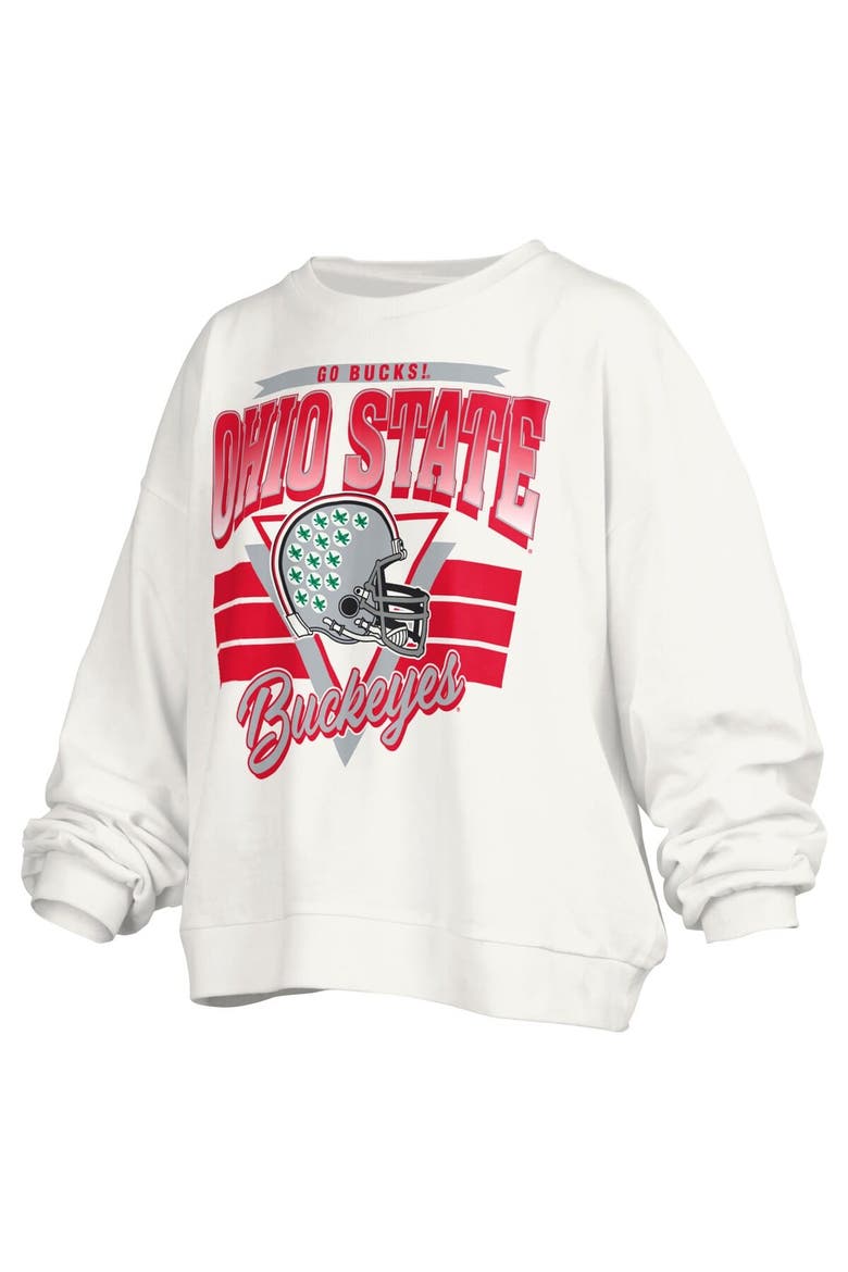 Women's Pressbox White Ohio State Buckeyes Janice Retro Logo Oversized Pullover Sweatshirt, Alternate, color, White