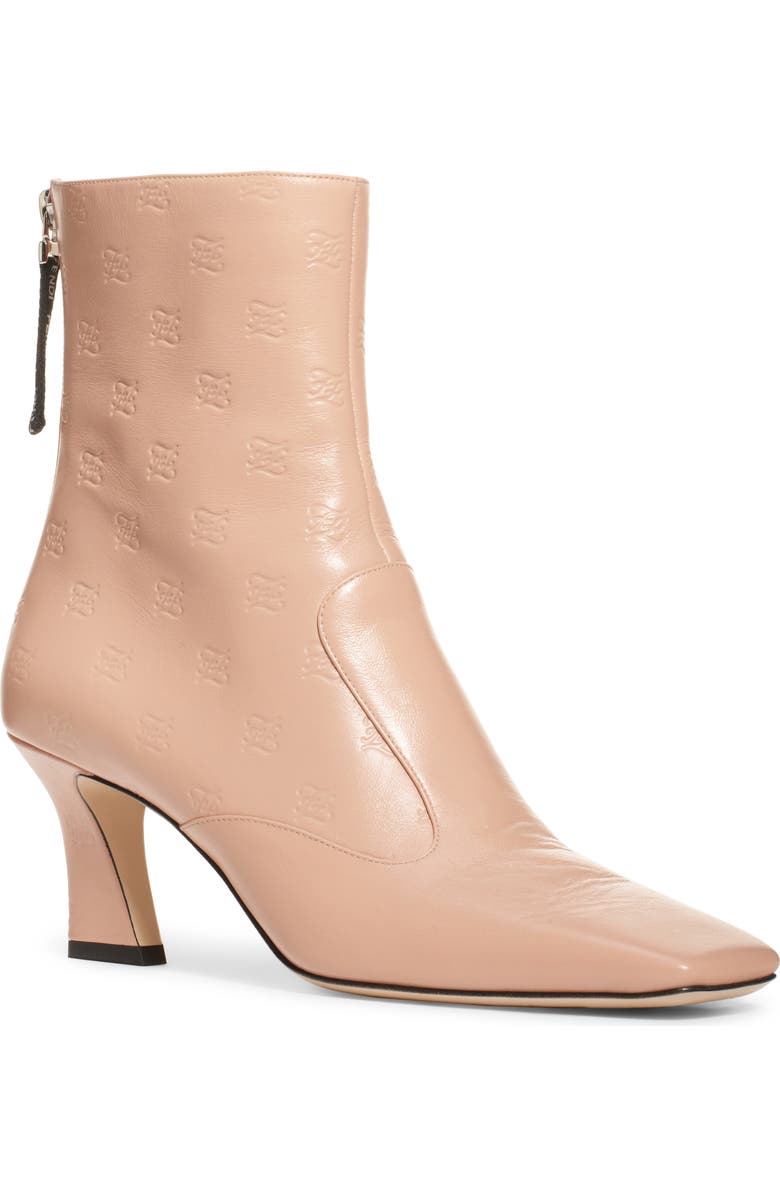 Fendi Karligraphy Embossed Logo Square Toe Bootie, Main, color,