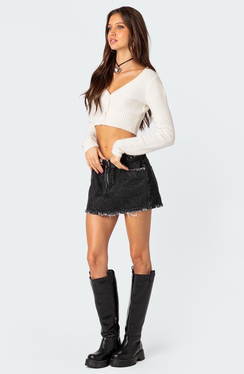 EDIKTED Scarlett Distressed Denim Miniskirt, Alternate, color, Black-Washed