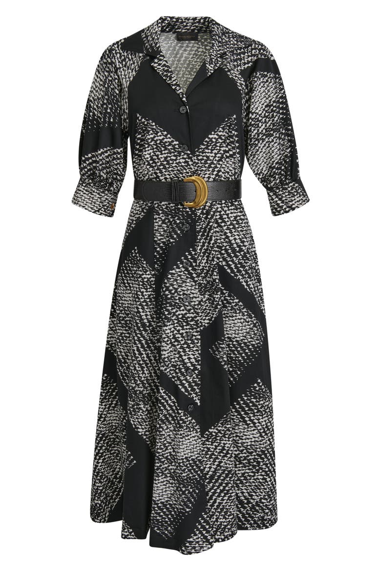 Abstract Houndstooth Check Belted Midi Shirtdress, Alternate, color, BLK CREAM