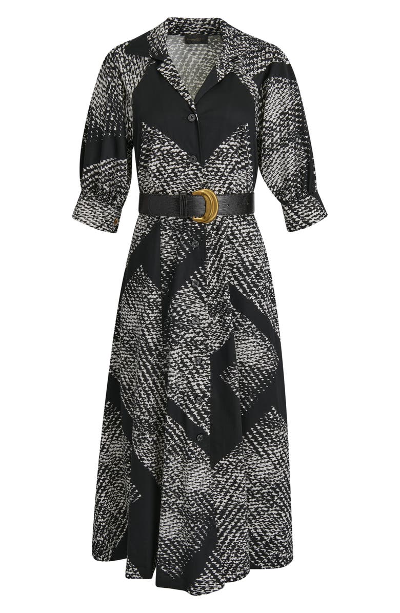 Donna Karan New York Abstract Houndstooth Check Belted Midi Shirtdress, Alternate, color, Blk Cream