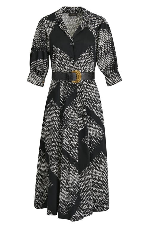 Donna Karan Abstract Houndstooth Check Belted Midi Shirtdress In Multi