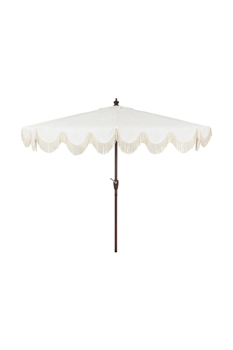 Beverly Coastal Half Patio Umbrella, Space-Saving Balcony Shade with Scalloped Fringe, Crank & Manual Tilt, Alternate, color, Cream/White