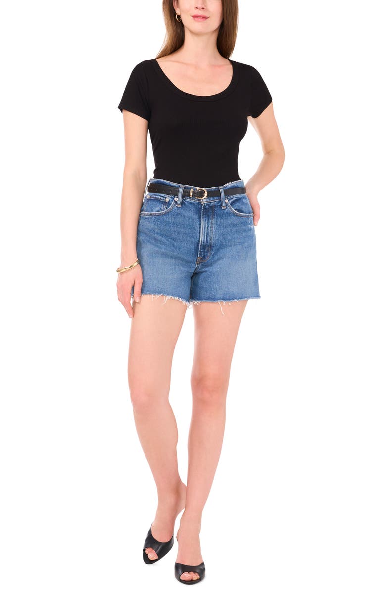 1.STATE Scoop Neck Rib Jersey Knit T-Shirt, Alternate, color, Rich Black