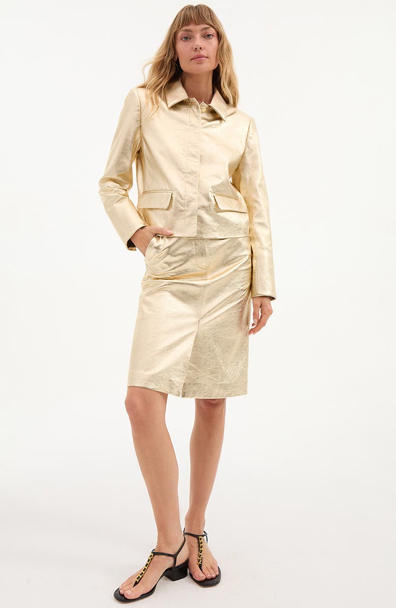 Veronica Beard Imogen Metallic Leather Jacket, Alternate, color, Gold