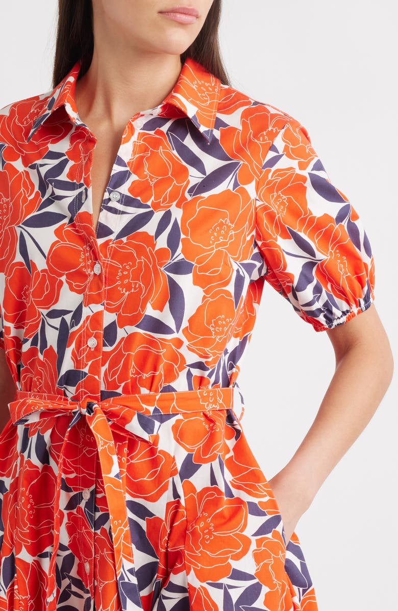 Milly Juni Camellia Floral Stretch Cotton Poplin Shirtdress, Alternate, color, Coral Multi