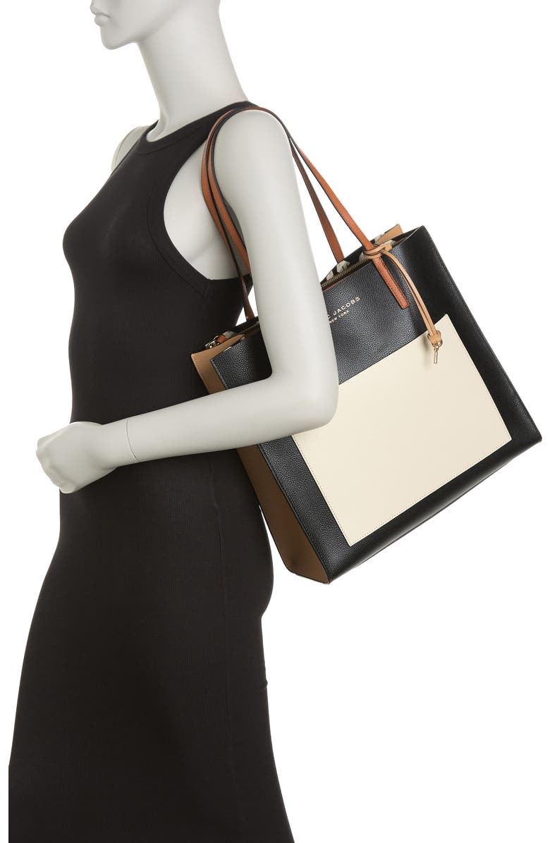 Marc Jacobs Grind Colorblock Leather Tote Bag, Alternate, color, Smoked Almond Multi
