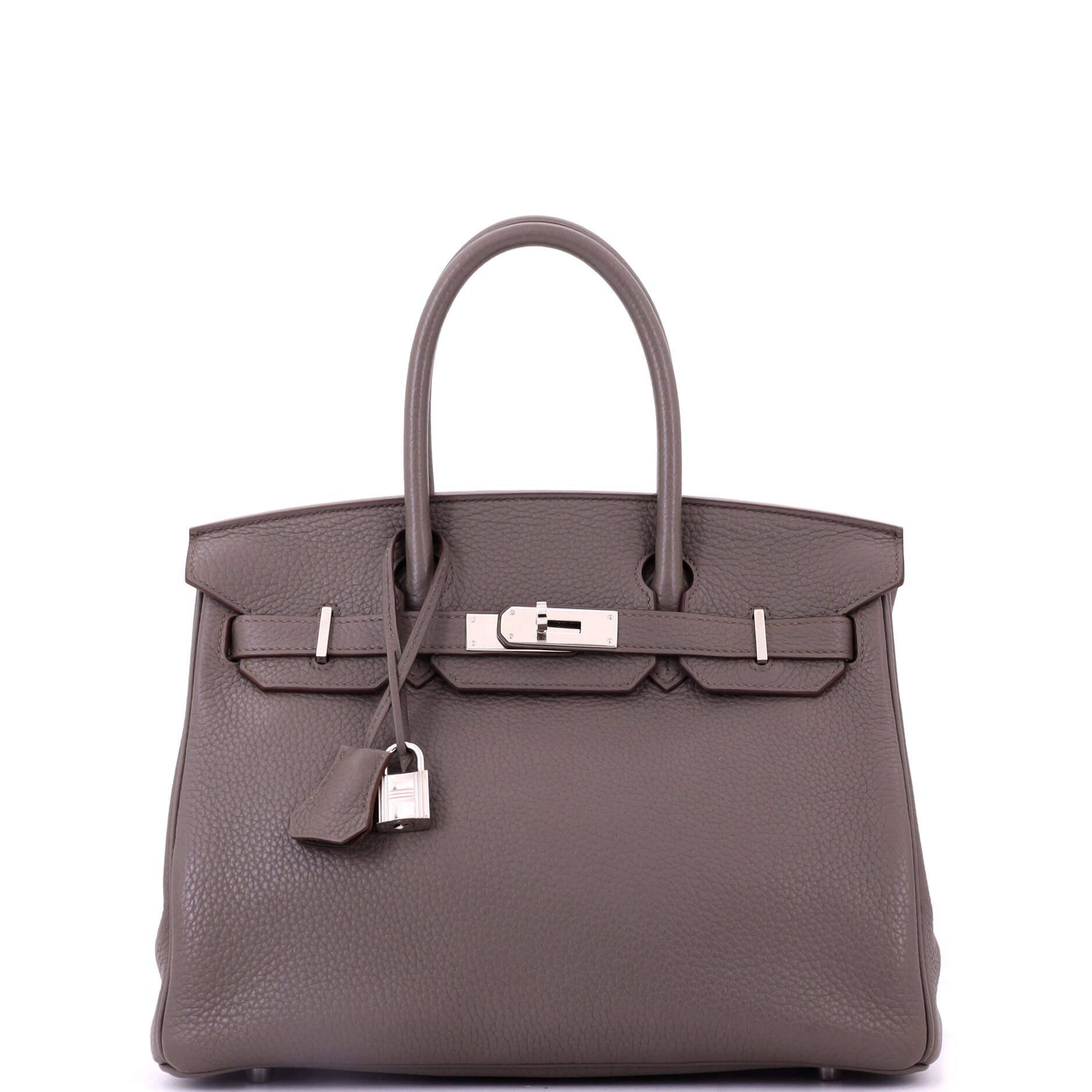 Pre-Owned Hermes Birkin Handbag Grey Clemence with Palladium Hardware 30, Main, color, 