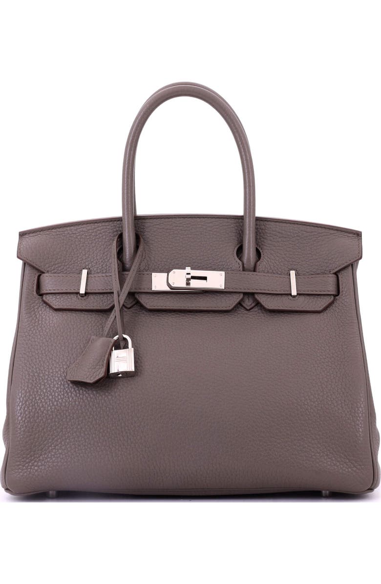 Pre-Owned Hermes Birkin Handbag Grey Clemence with Palladium Hardware 30, Main, color,