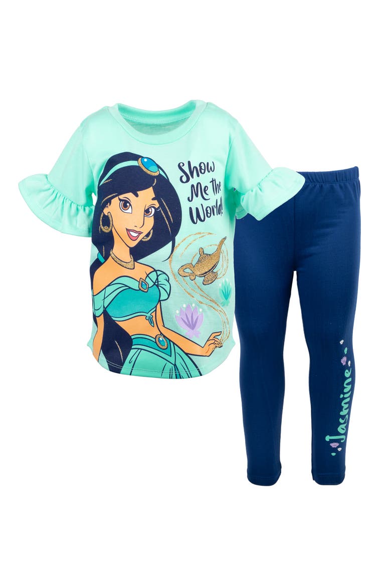Frozen Queen Elsa 2-Piece T-Shirt and Leggings Set, Main, color, Jasmine Aqua Navy