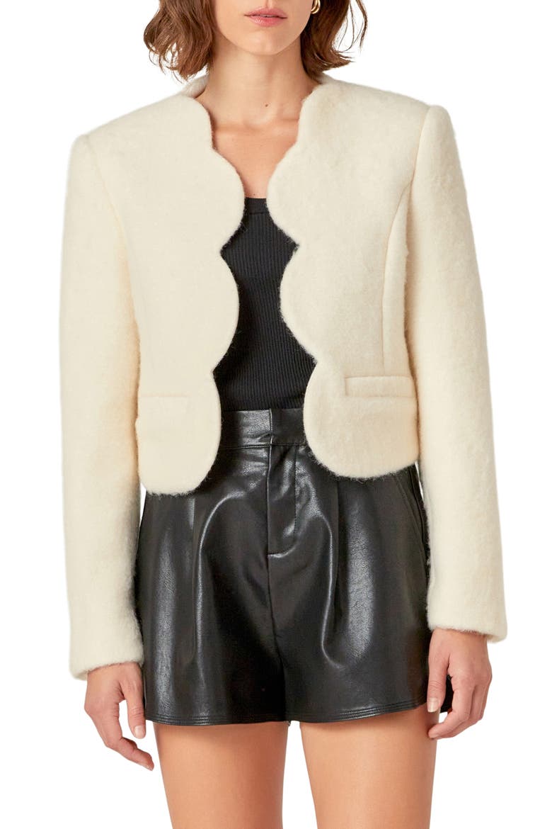 Scalloped Wool Blend Crop Jacket, Main, color, OFF WHITE