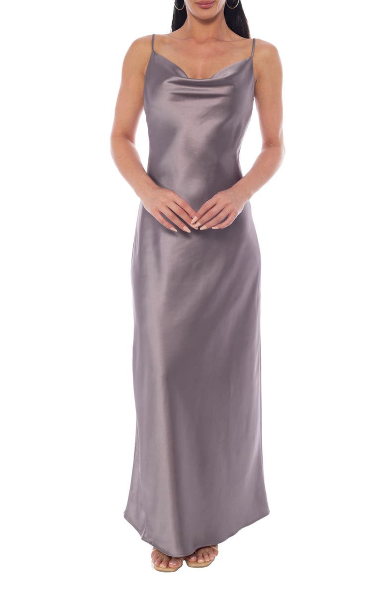 Marina Sleeveless Cowl Neck Satin Maxi Dress, Main, color, Mink