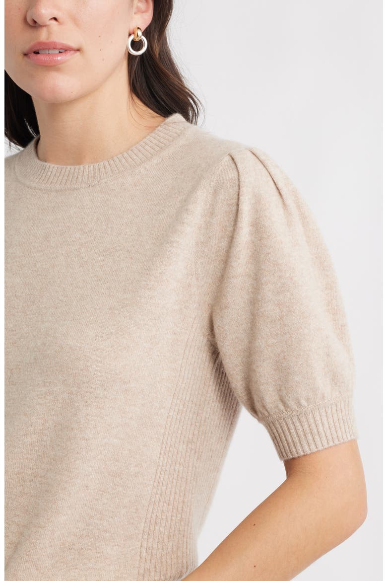 Puff Sleeve Wool & Cashmere Sweater, Alternate, color, TAN DOESKIN HEATHER