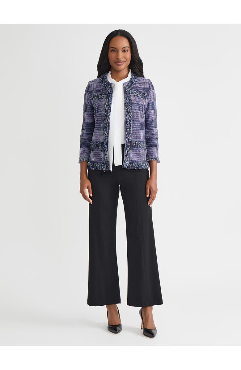 Misook Heritage Plaid Fringe Trim Knit Jacket, Alternate, color, Blue/Sangria/Black