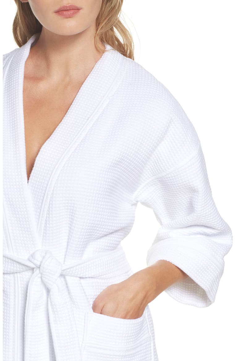Waffle Knit Short Robe, Alternate, color, WHITE