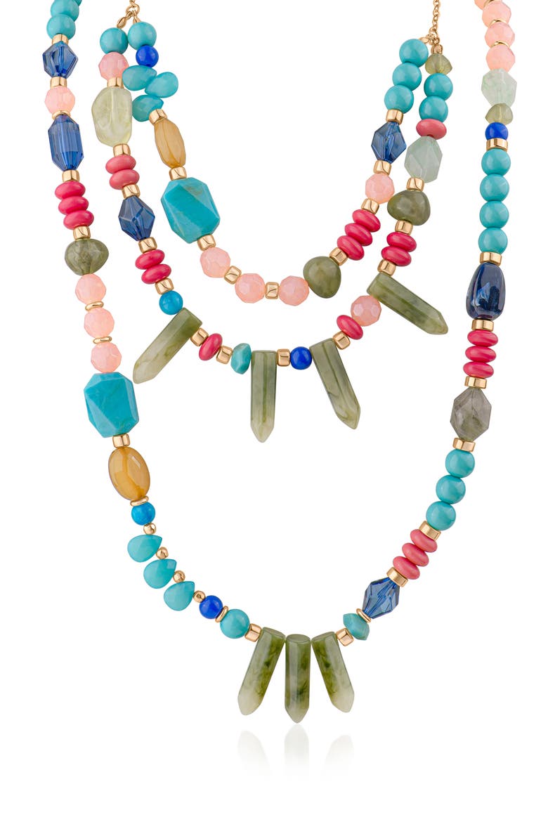 Multi-Shape Mixed Bead Multi-Strand Necklace, Main, color, MULTI/ GOLD