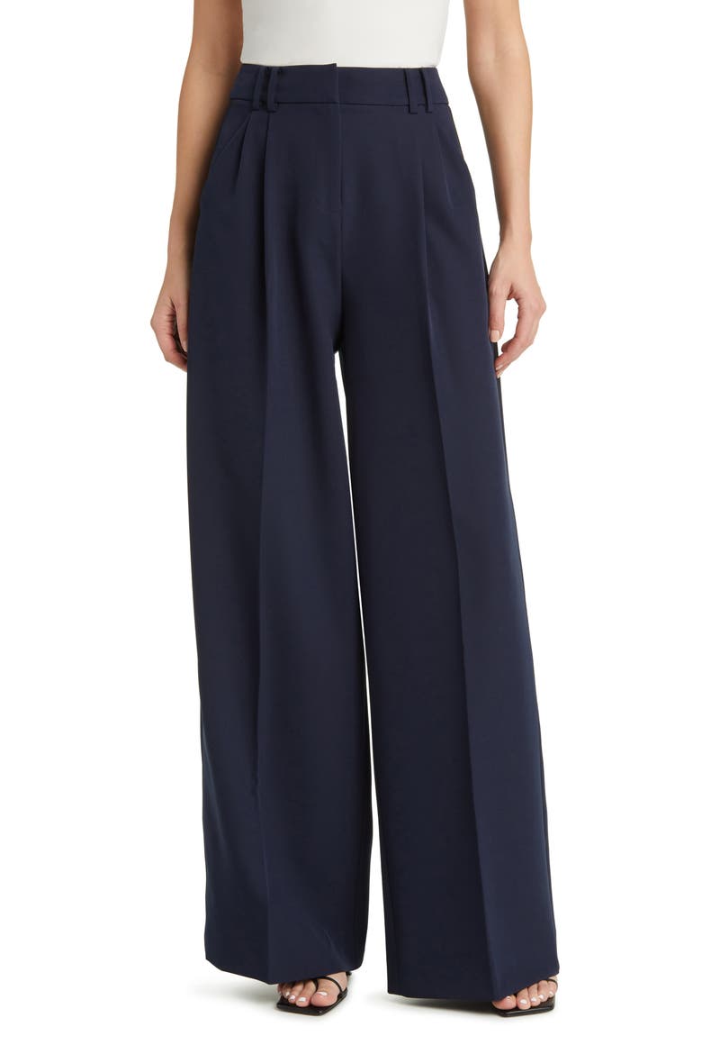 Side Stripe Stretch Twill Wide Leg Pants, Main, color, NAVY