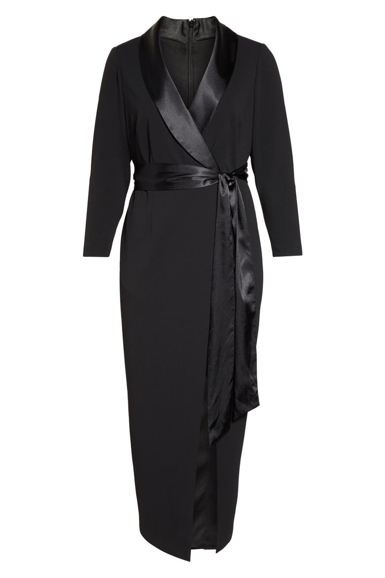 Tuxedo Faux Wrap Long Sleeve Gown, Alternate, color, BLACK