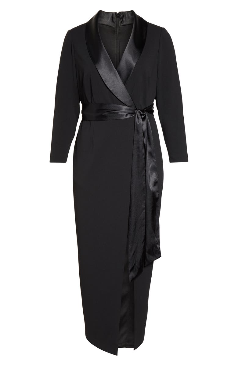 Eliza J Tuxedo Faux Wrap Long Sleeve Gown, Alternate, color, 