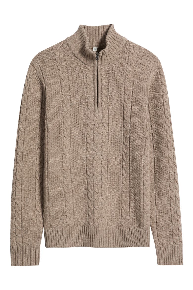 Cable Knit Quarter Zip Sweater, Alternate, color, TAUPE